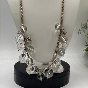 J. Crew Faceted Glass Lucite Bead Cluster Statement Chain Gold Tone Necklace